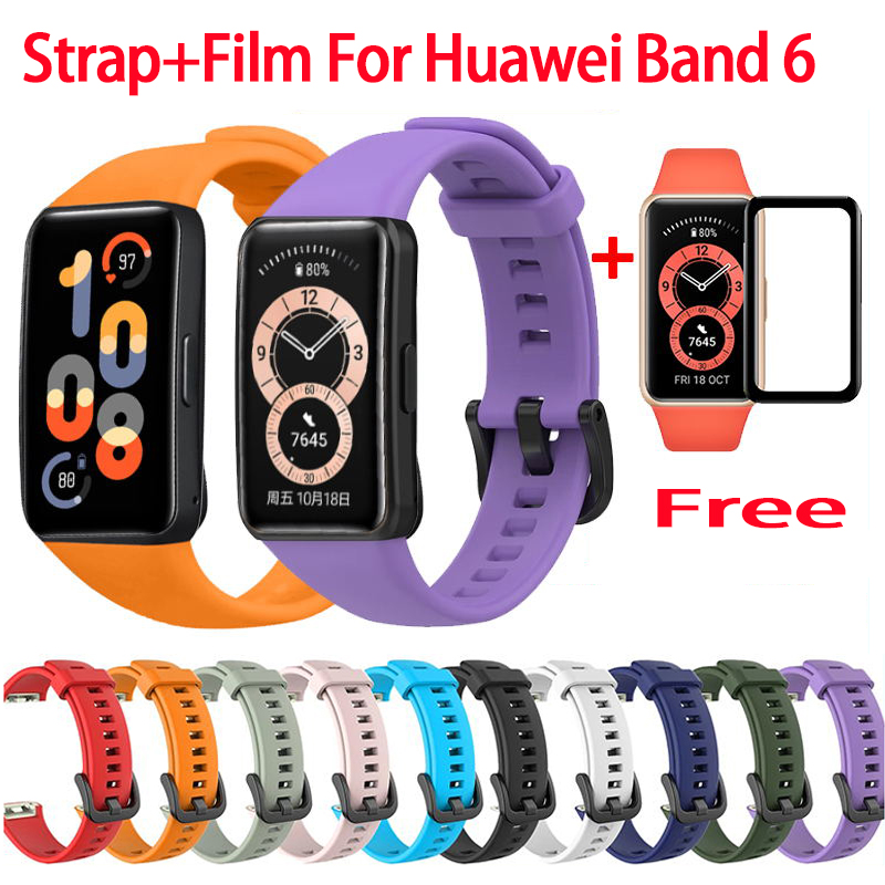 Dây Đeo Silicon + Miếng Dán Bảo Vệ Màn Hình Cho Đồng Hồ Thông Minh Huawei Band 6