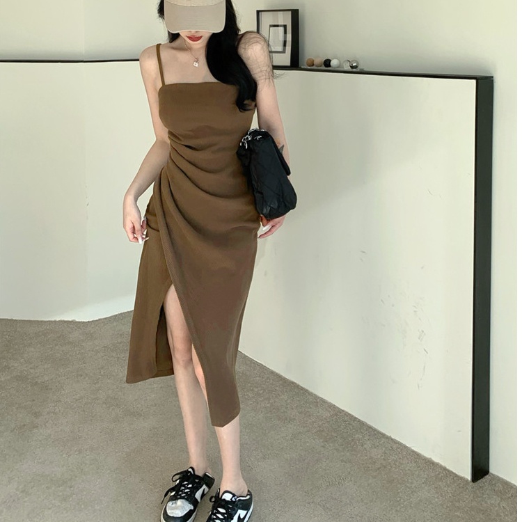 Đầm midi Perty hai dây xẻ tà quyến rũ thời trang Hàn Quốc cho nữ