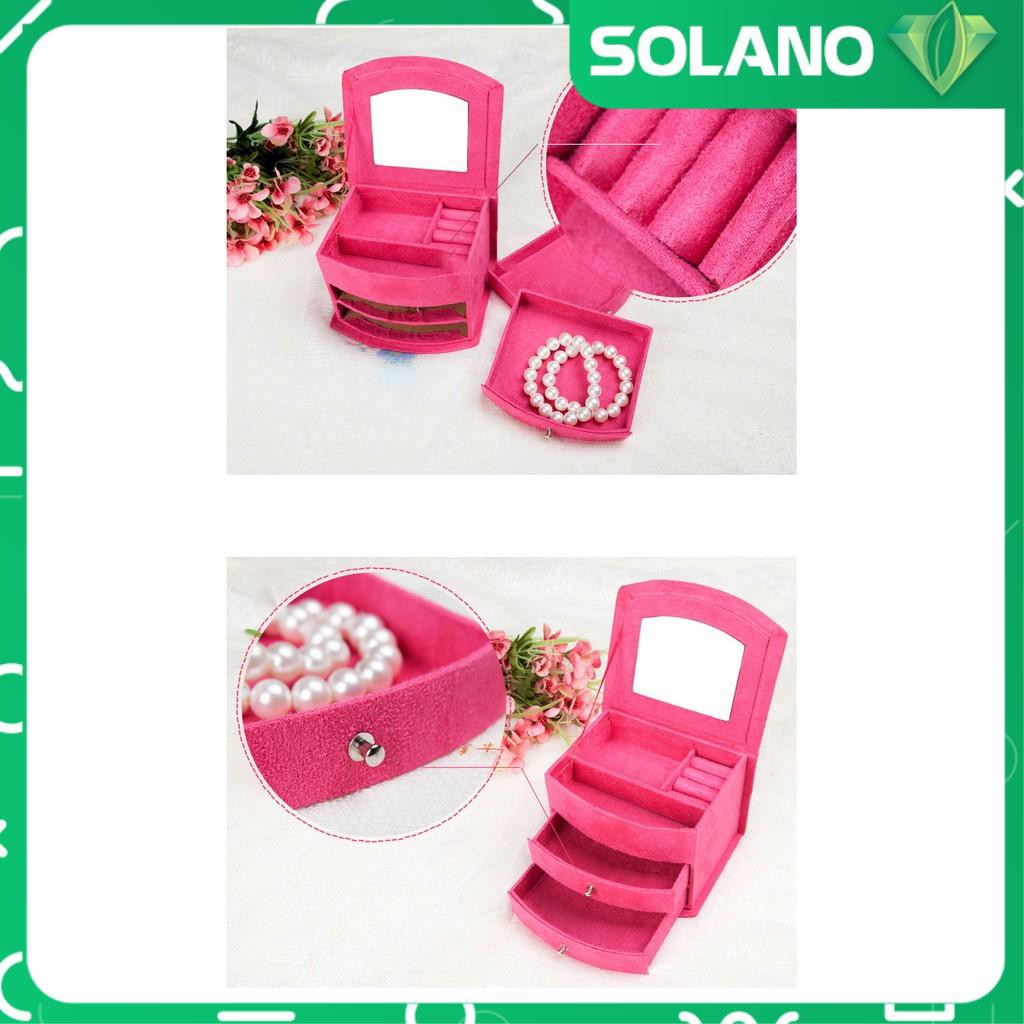 Hộp Đựng Trang Sức 3 Tầng Bọc Nhung Có Gương SOLANO DHDTS