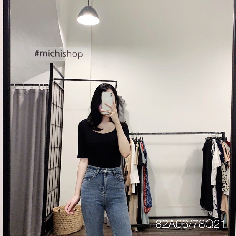 LOẠI MỎNG - Áo thun tăm cổ vuông tay lỡ dáng ôm 03 màu - 82A06