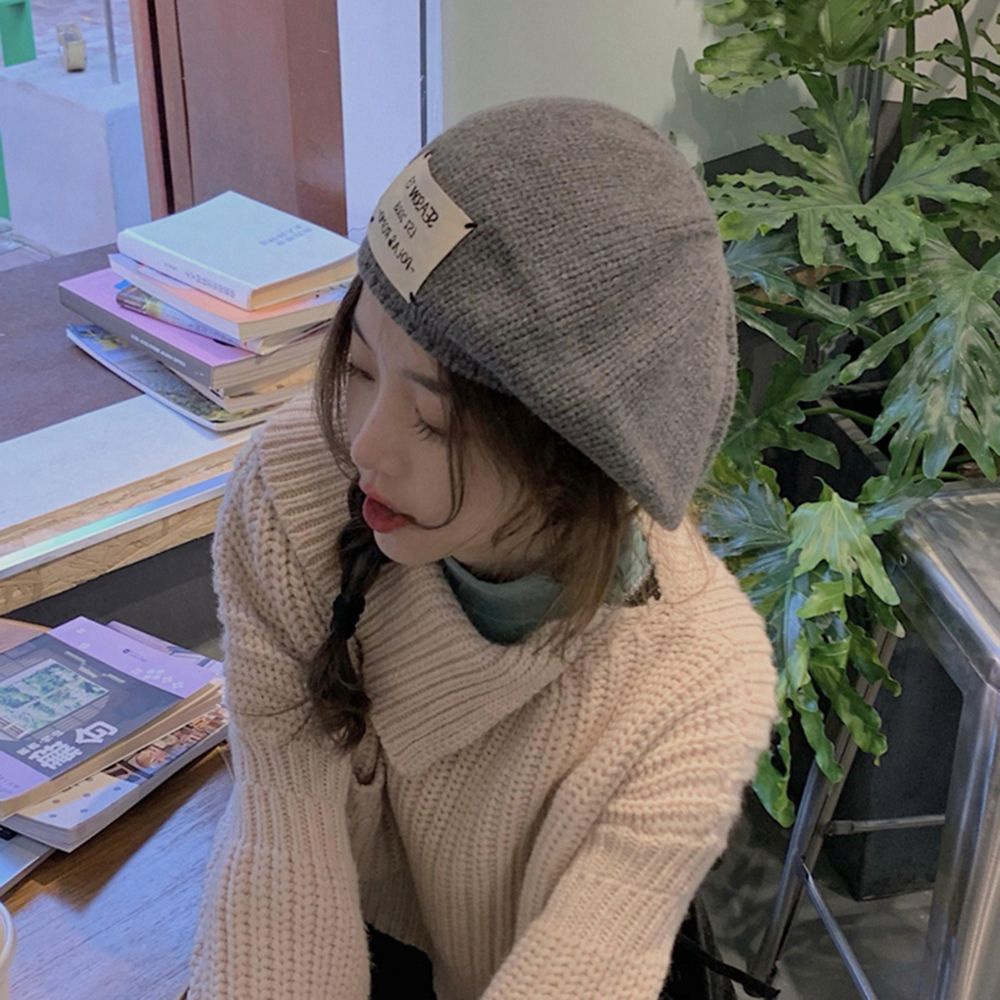 Mũ đan len họa tiết chữ thời trang thu đông phong cách hàn quốc cho nữ