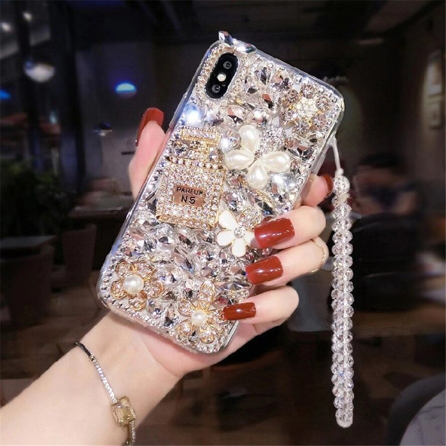Ốp Điện Thoại Đính Đá Lấp Lánh Sang Trọng + Dây Đeo diy Cho iphone 11 pro max 14 13 12 pro xr xs max x 6s 7 8 plus se 2020