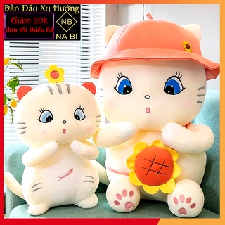 Gấu bông mèo cute đội nón đeo túi cài hoa 70cm ảnh thật gấu bông mèo mẫu mới 2022 vải mềm mịn hàng nhập khẩu cao cấp