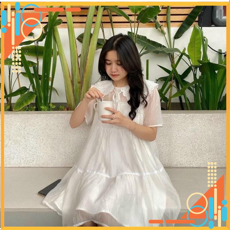 Đầm/Váy babydoll voan tơ cổ sen 3 tầng, váy tơ xếp tầng tiểu thư, váy babydoll cổ sen  MSP14023 | BigBuy360 - bigbuy360.vn