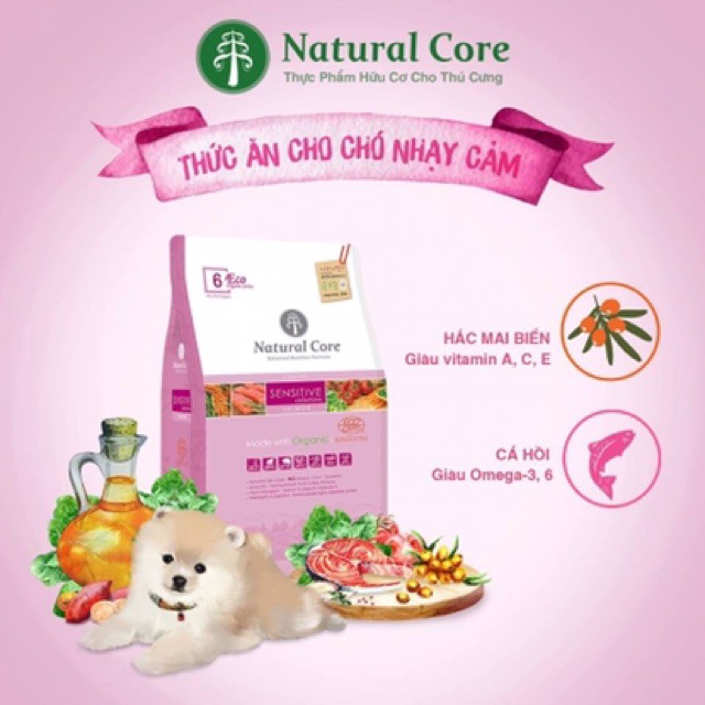 thức ăn hữu cơ NATURAL CORE cho chó nhạy cảm vị cá hồi (dị ứng, nấm,...)