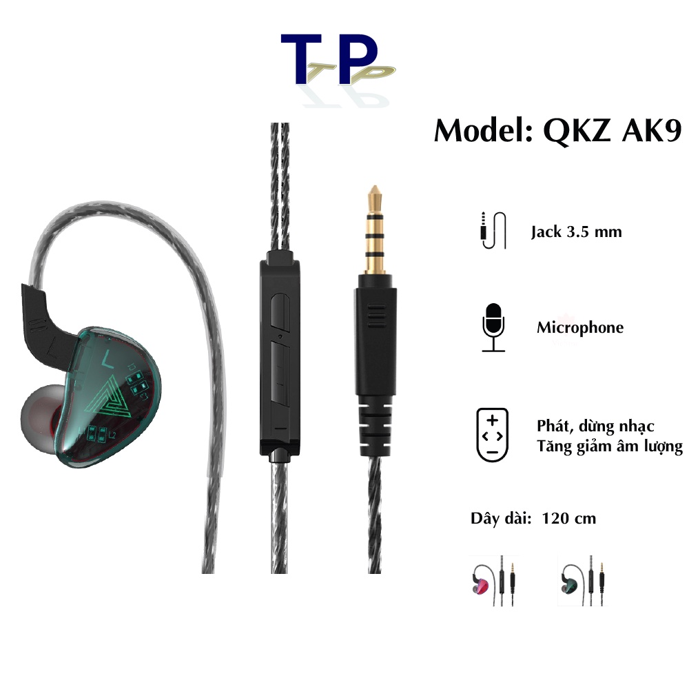 Tai nghe nhét tai QKZ AK9 LOGO chip, dải âm trầm và mic đàm thoại chất lượng