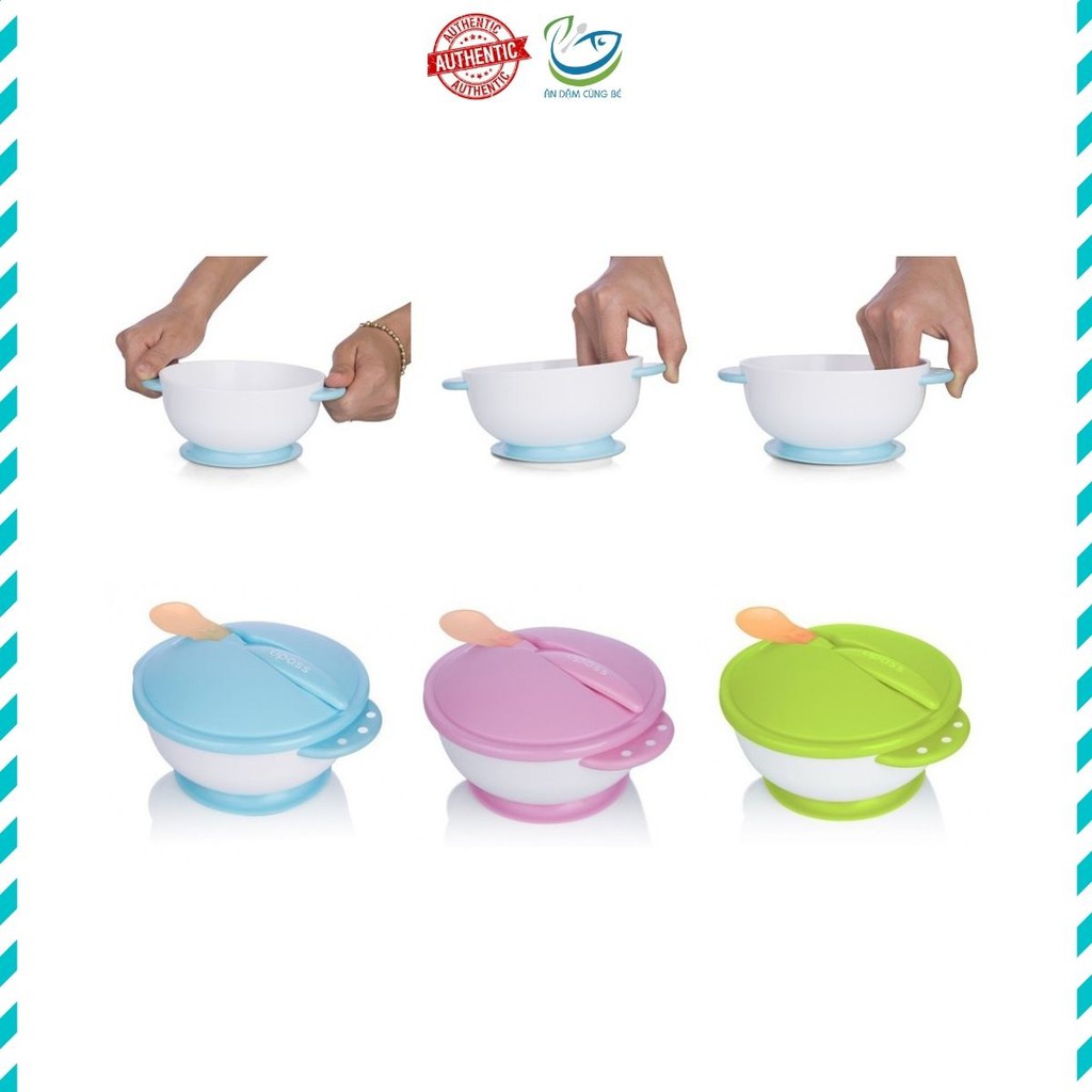 Chén bát đựng đồ ăn dặm chống đổ an toàn cho bé có nắp thìa báo nóng UPASS chính hãng 47106