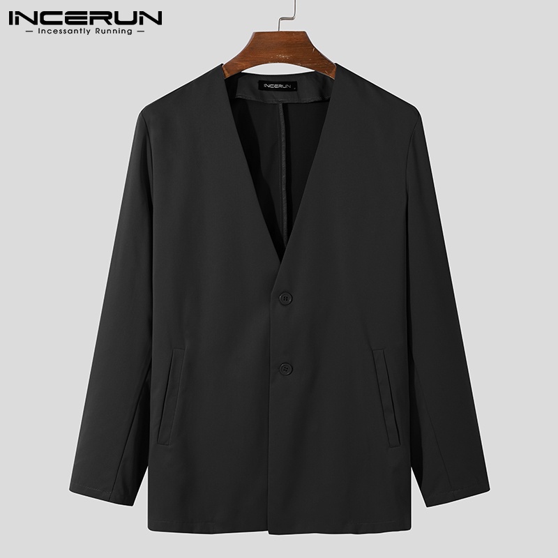 Áo blazer nam INCERUN cài nút dọc màu trơn tay dài cổ chữ V thời trang | BigBuy360 - bigbuy360.vn