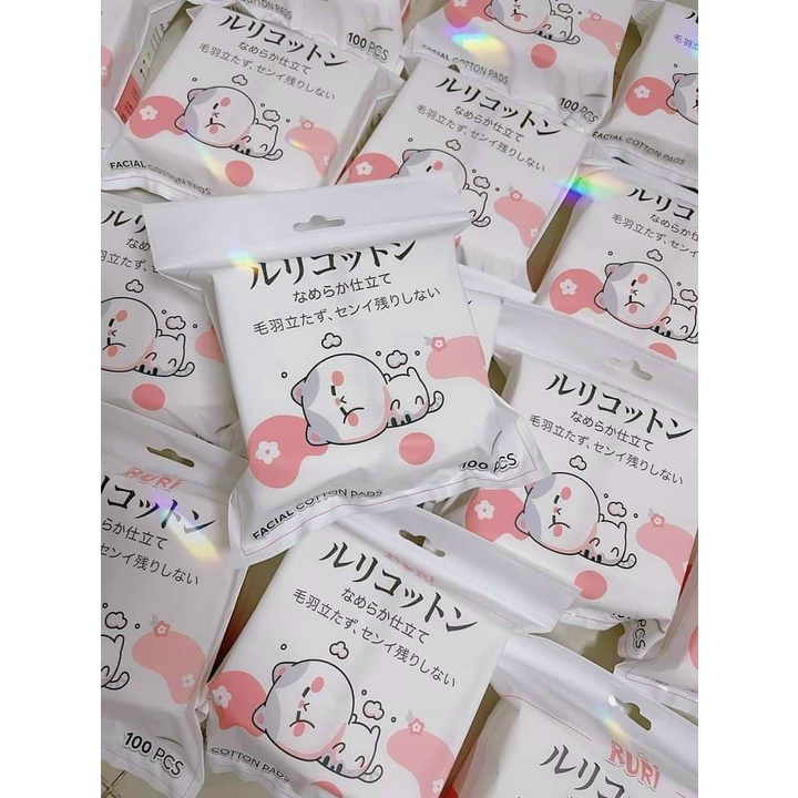Bông Tẩy Trang Ruri Nhật Bản gói 100 miếng không xơ, xù lông