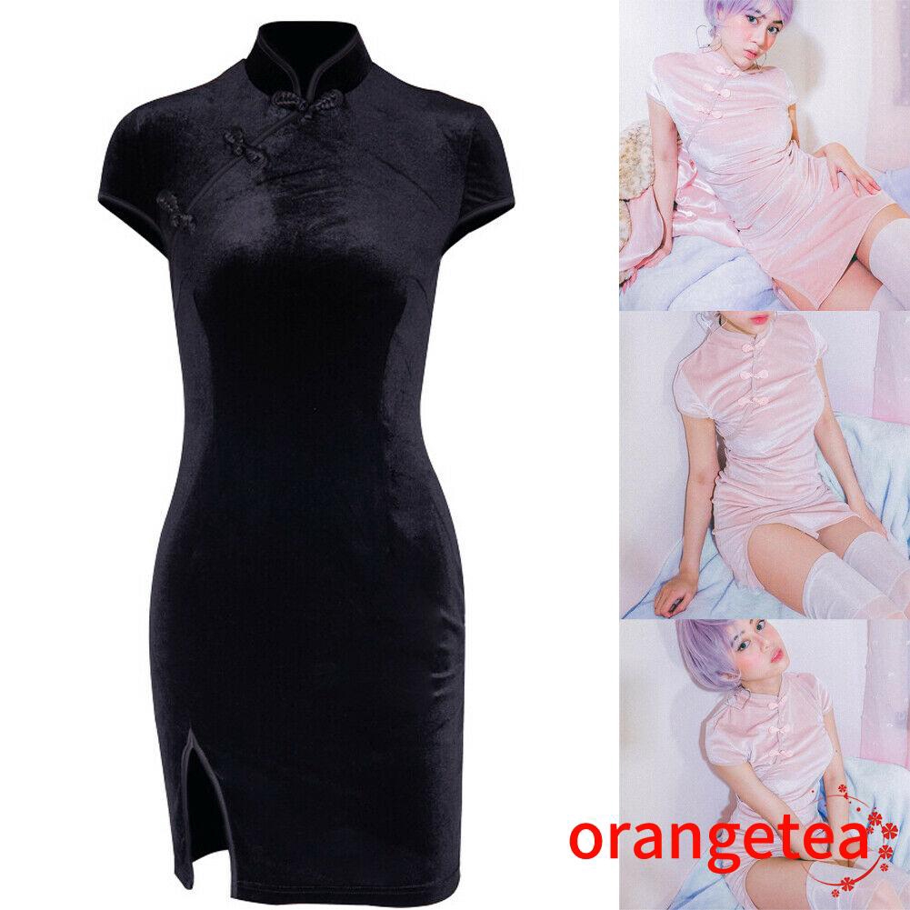 ☞❀❤♕GOAVestido chino para mujer Cheongsam QiPao Evening Black Mini vestido terciopelo | BigBuy360 - bigbuy360.vn