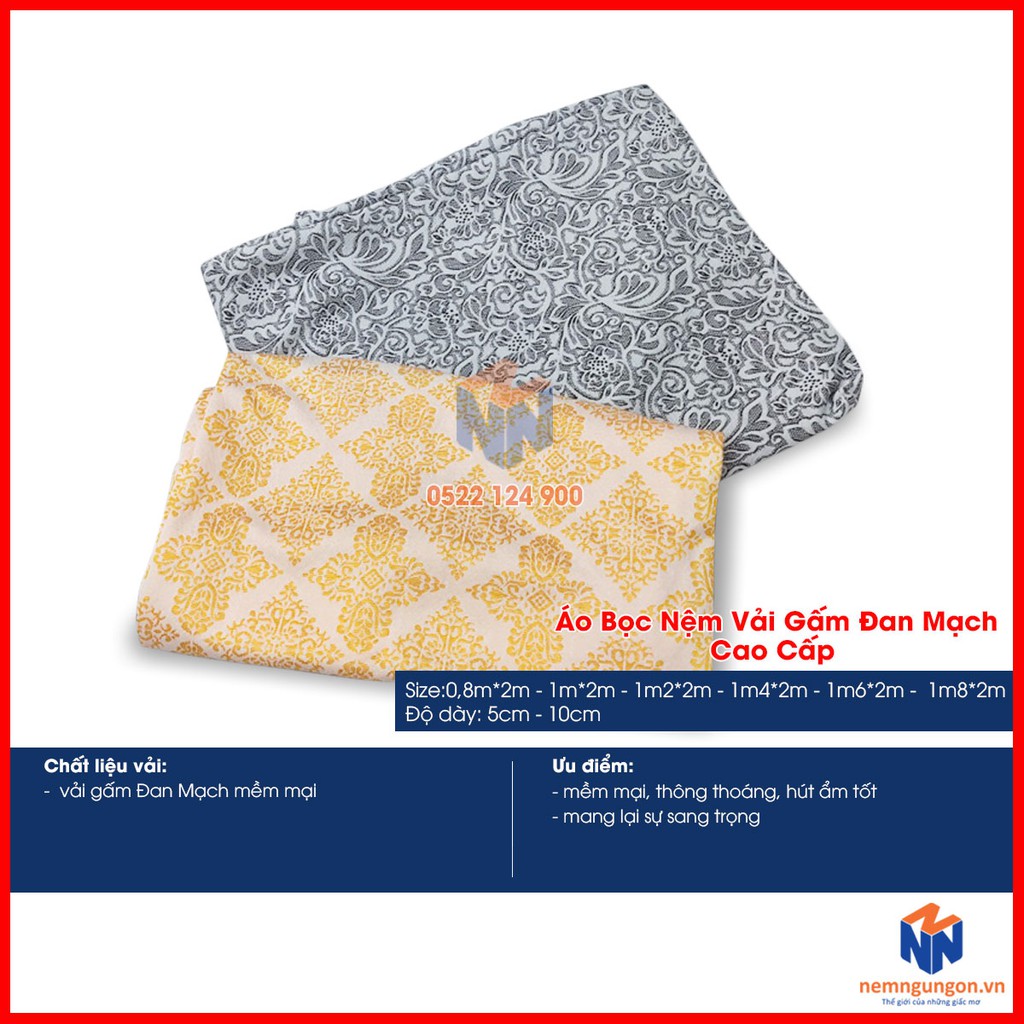 Áo bọc nệm vải gấm Đan Mạch cao cấp - 2 mặt khóa kéo cho nệm thẳng, dày 5cm đến 10cm - Giao màu ngẫu nhiên