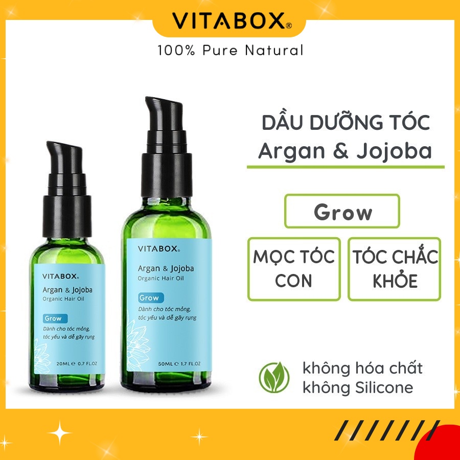 Dầu dưỡng tóc VITABOX Argan Jojoba – cho tóc mỏng, yếu và dễ gãy rụng - Grow organic hair oil