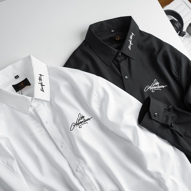 Áo sơ mi nam co giãn thêu chữ BIGSIZE < 120kg