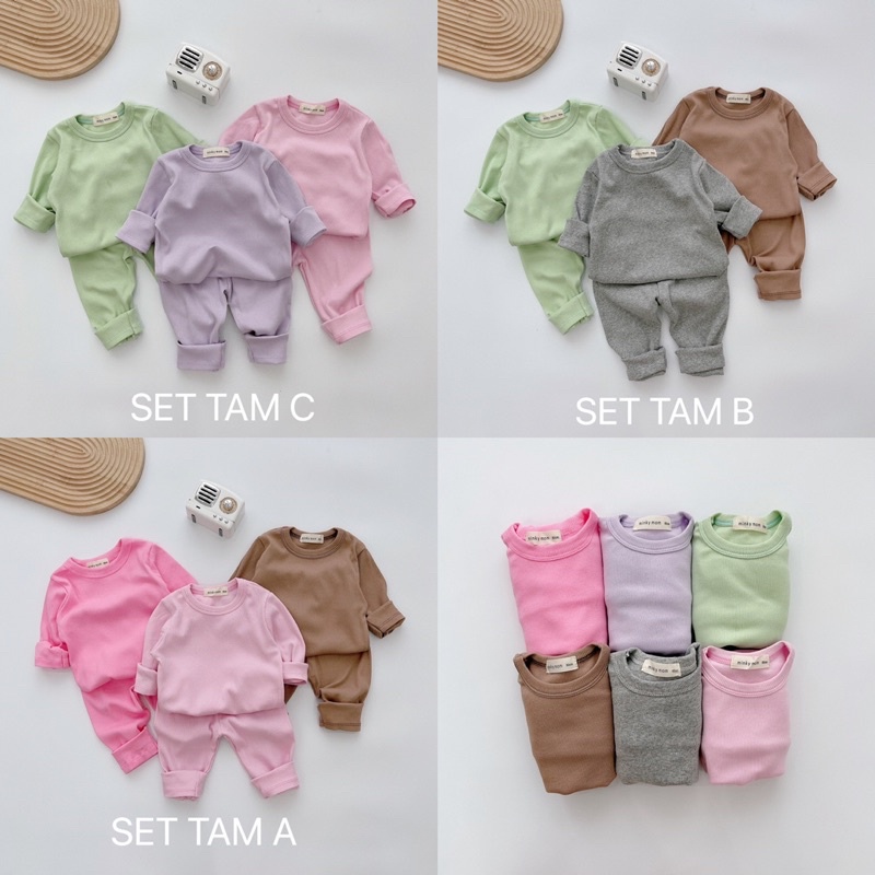 SET 3 BỘ LEN TĂM MÀU TRƠN SIÊU ĐẸP CHO BÉ