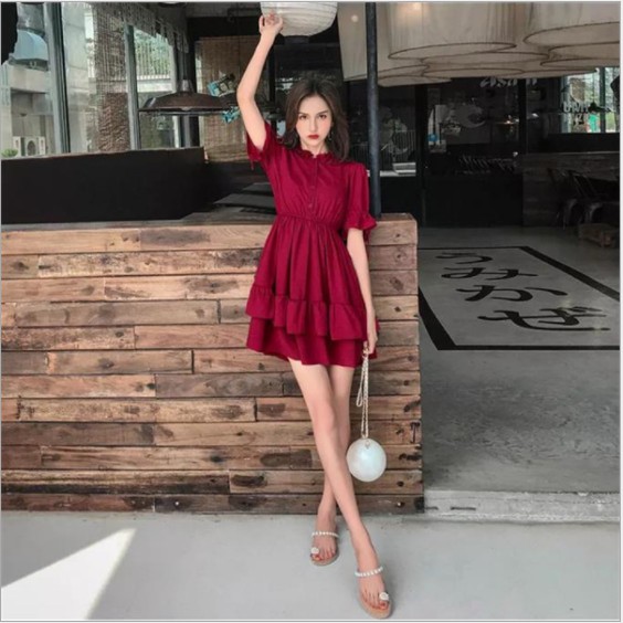 Váy Đầm Tiểu Thư 2 Màu Đen &amp; Đỏ ⚡️ẢNH THẬT⚡️ Đầm Nữ Chất Cotton Cực mát, Dáng Xinh