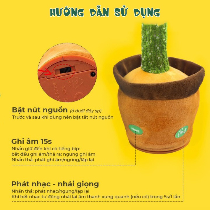Cây xương rồng nhảy múa Hapi Toys - Đồ chơi nhại giọng 120 bài hát tiếng việt xương rồng sạc pin cho bé