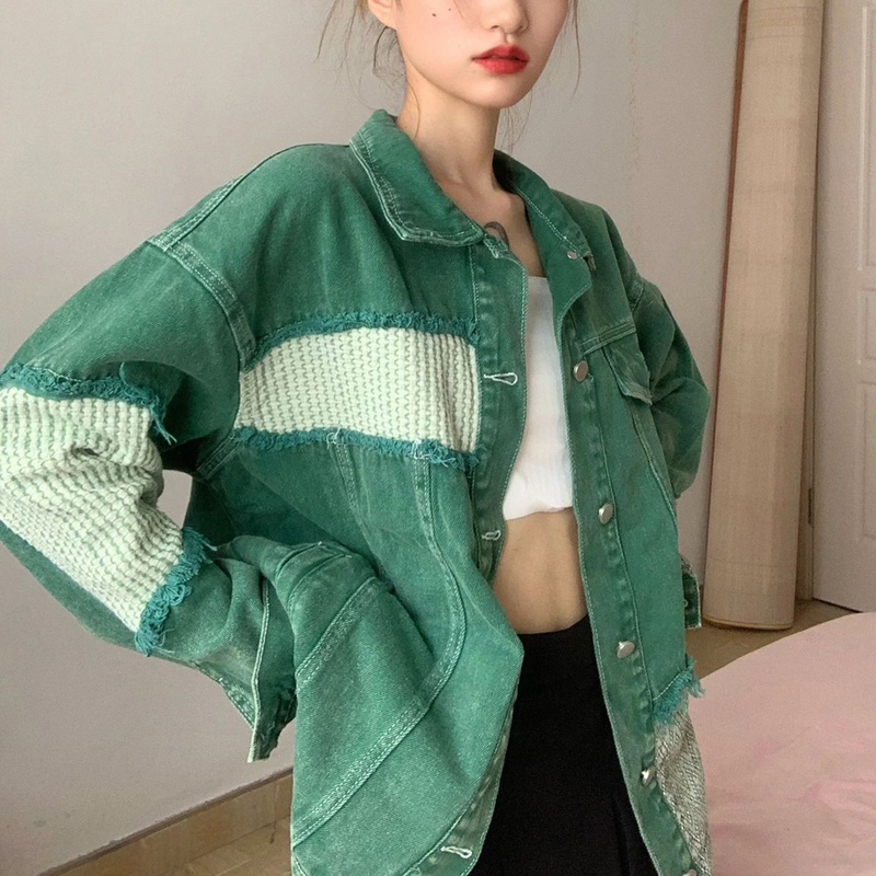 IELGY     Áo Khoác denim Dáng Rộng Thời Trang Cá Tính Cho Nữ