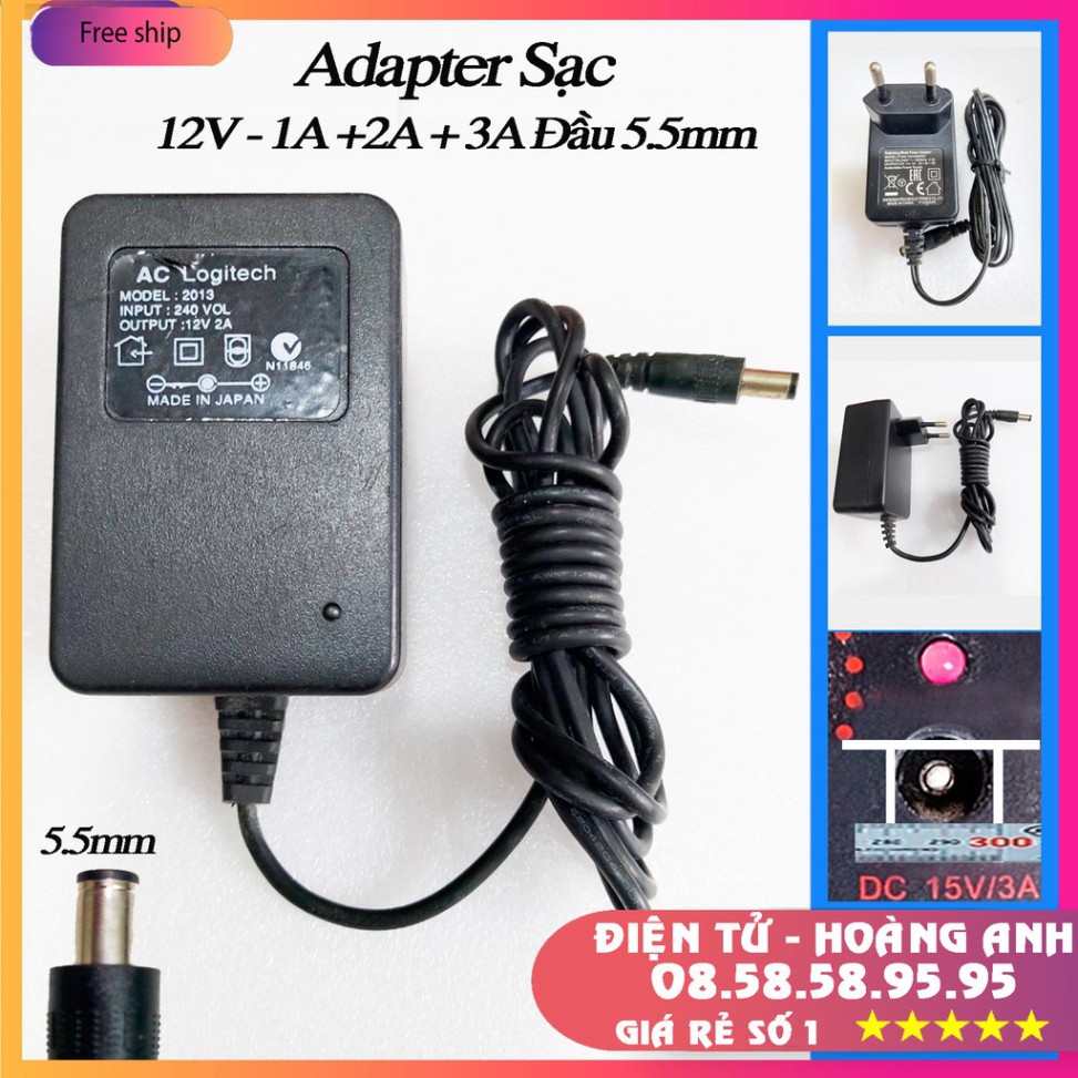 Adapter nguồn sạc 12V - 1A - 2A - 3A - 5A đầu 5.5mm (Hàng cũ nội Địa)