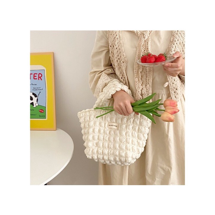 Túi tote đeo vai YADOU xếp ly họa tiết bong bóng đám mây phong cách Hàn Quốc