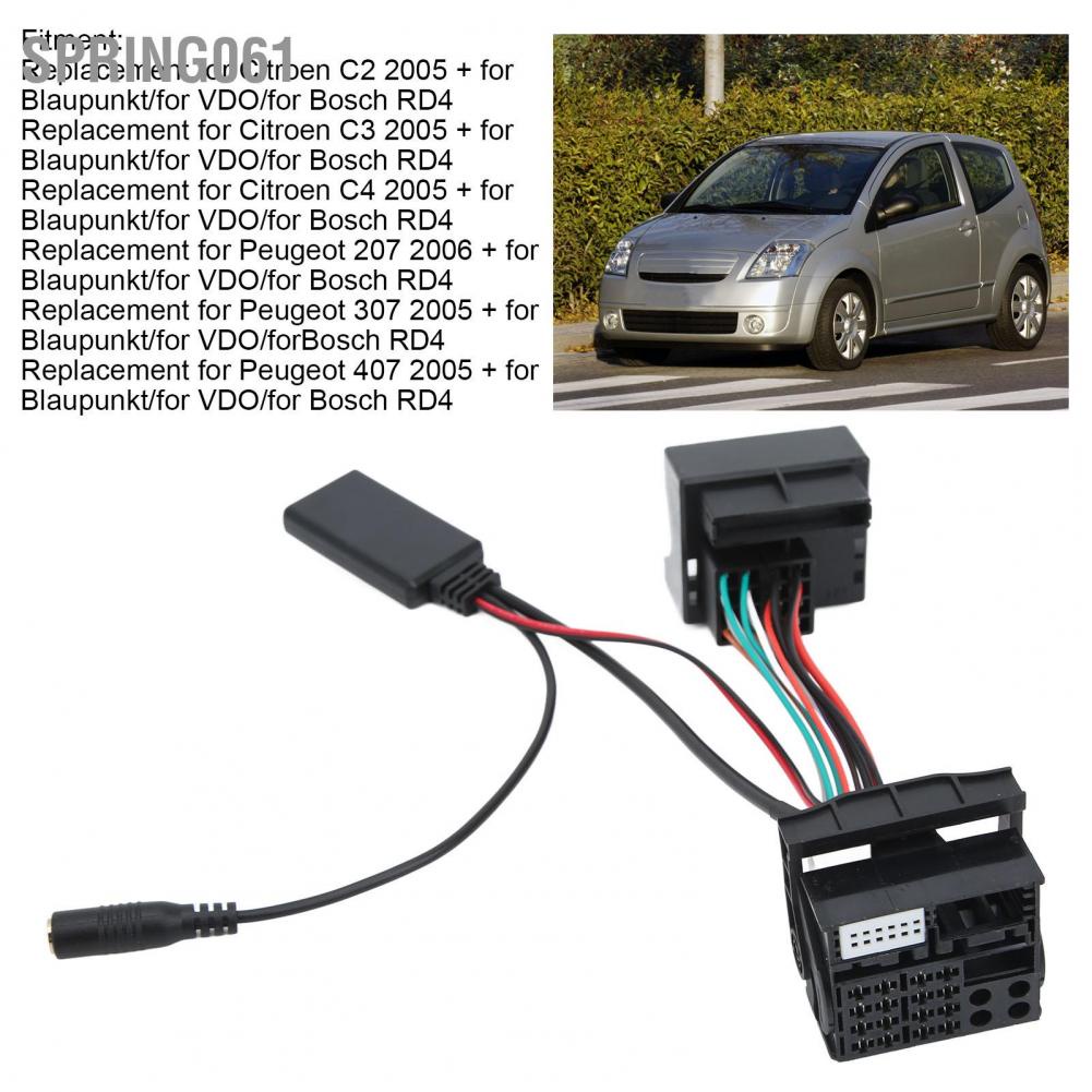 Spring061 Bluetooth 5.0 AUX IN Audio Cable Adapter with Microphone Replacement for Citroen C2 C3 C4 C5 C6 C8