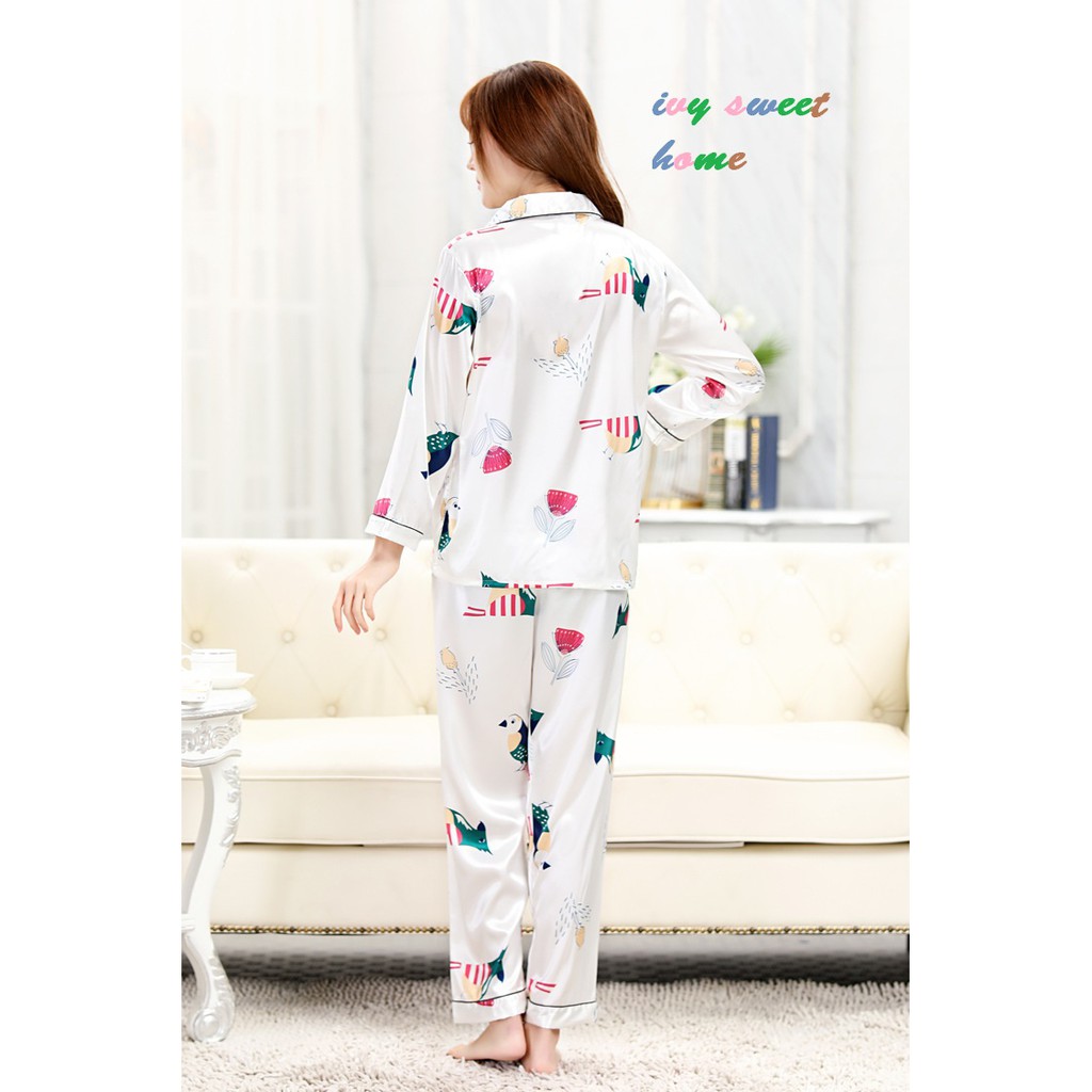 Bộ Ngủ Parrot Mặc Nhà Lụa Satin Mềm Rũ  Ivysweethome 638