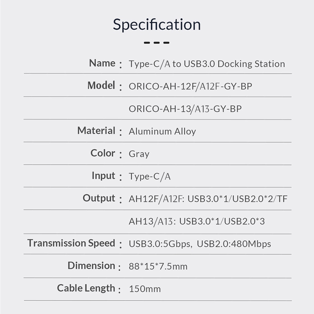Hub/Bộ Chia USB Type To USB 3.0/MicroSD TF ORICO AH-12F/13/A12F/A13,Vỏ Nhôm Tản Nhiệt Tốt,Cho Laptop máy tính PC