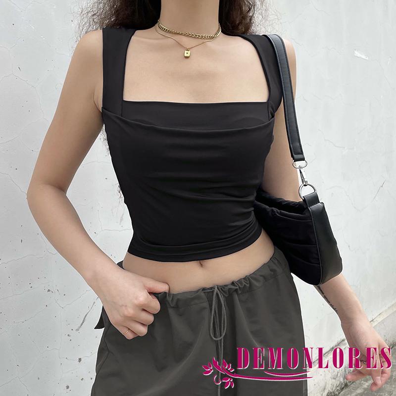 Áo Croptop Sát Nách Cổ Vuông Màu Sắc Thanh Lịch