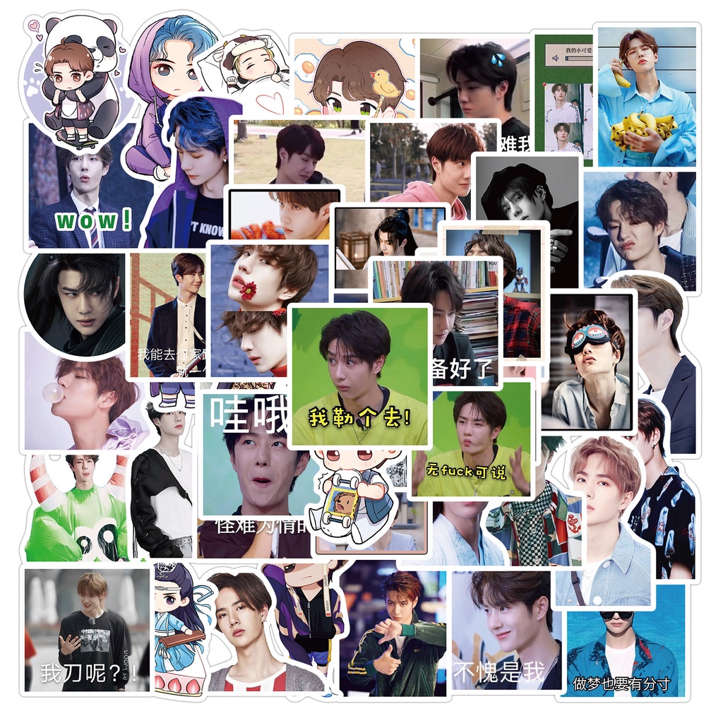 Set 50 miếng dán trang trí sổ tay/nhật ký hình hoạt hình Wang Yibo Xiao Zhan Lisa DIY