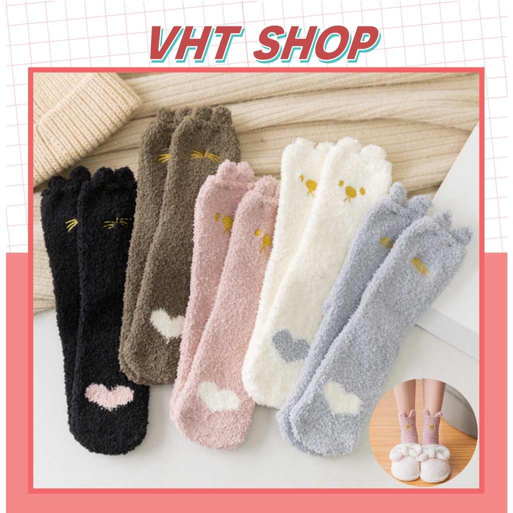 Tất cổ cao nữ, vớ cổ cao nữ len lông cừu cổ cao hoạ tiết trái tim ấm áp TC79 - VHT SHOP