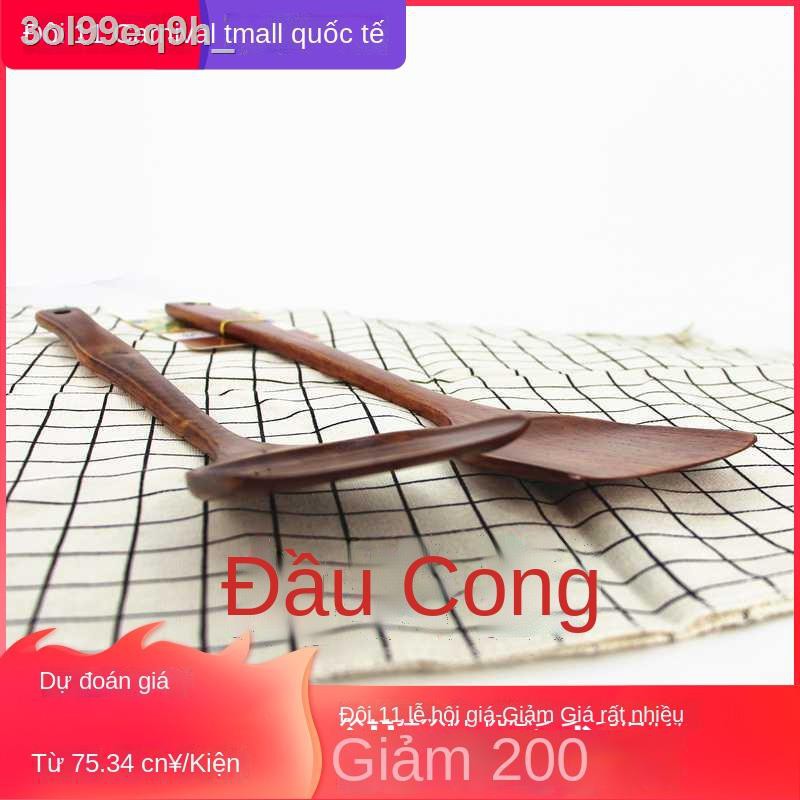 ¤﹉✗Thìa gỗ có tay cầm dài để nấu ăn bằng tự nhiên không dính vòng cung lớn và vừa vặn thoải mái cho chảo