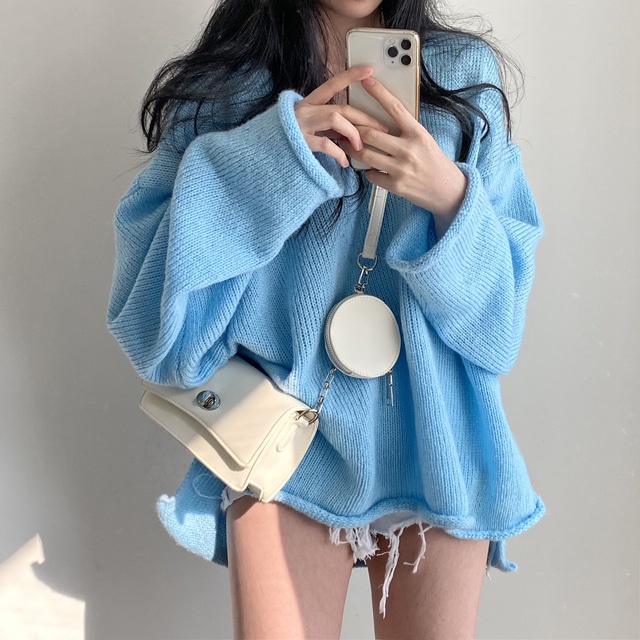 Áo sweater nữ SUXI tay dài cổ V màu trơn đơn giản