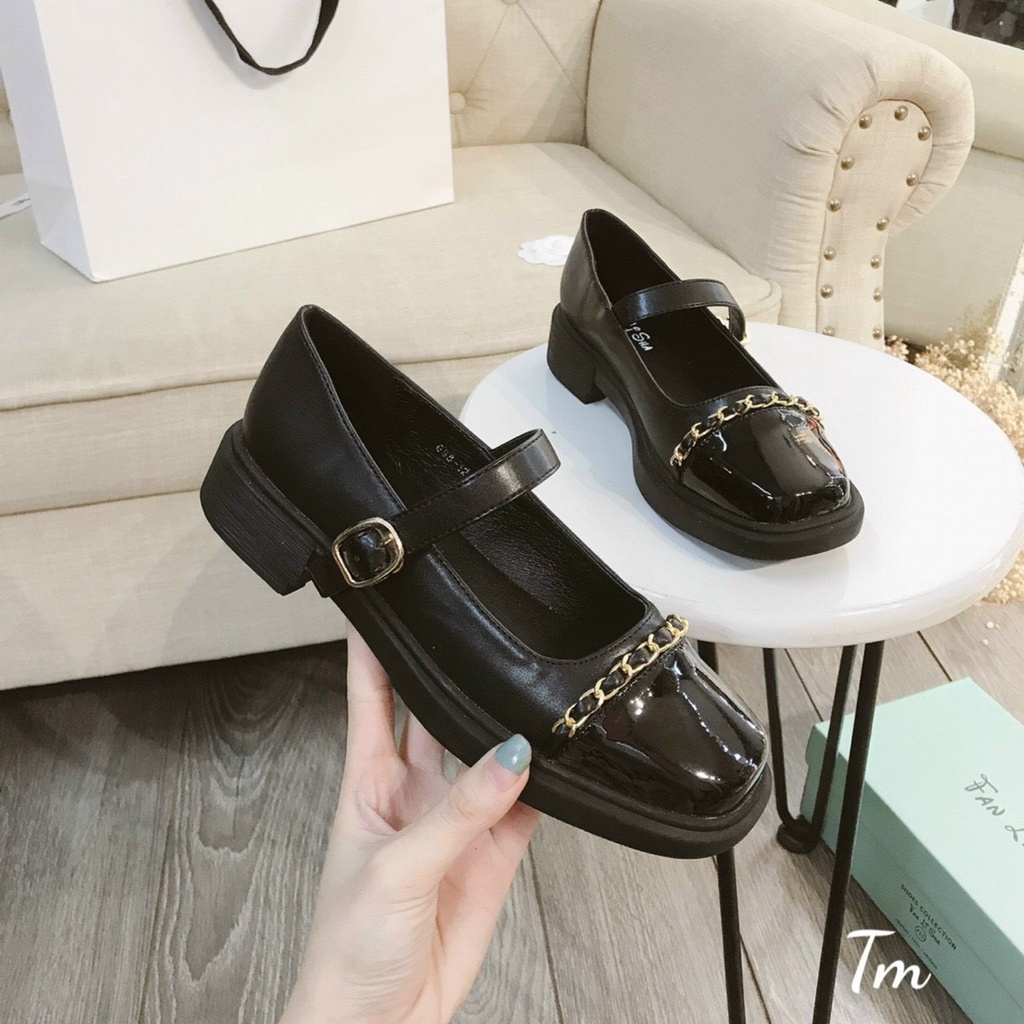 Giày búp bê đế bằng phong cách vintage Hàn Quốc quai xích xinh xắn giá rẻ cho nữ - Mã GN53