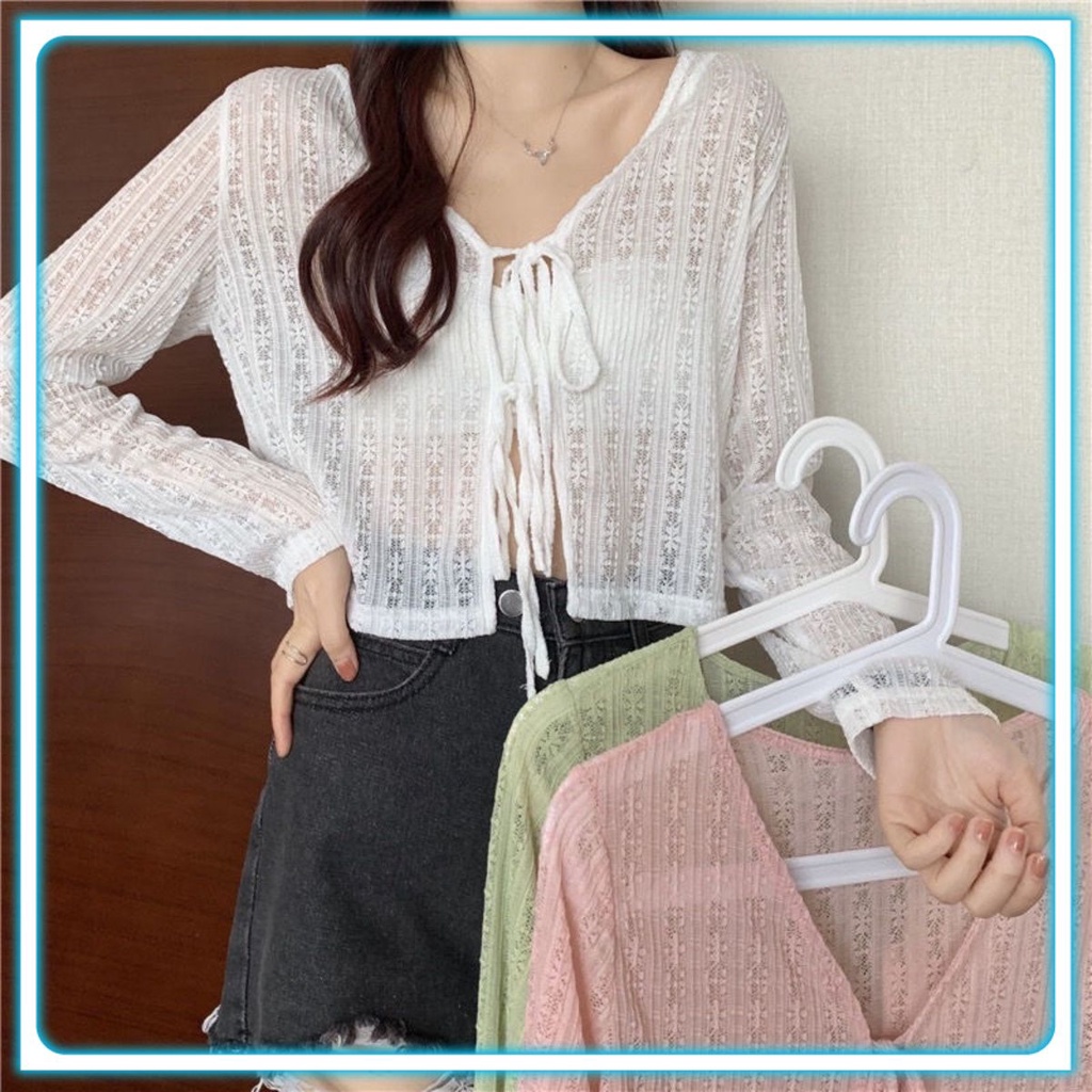 Áo khoác cardigan mỏng thắt nơ sexy thời trang mẫu mới 2022