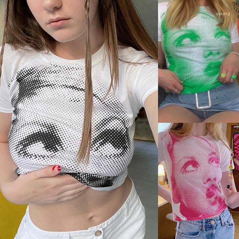 QQ Áo Thun Tay Ngắn Cổ Tròn In Hình Khuôn Mặt Thời Trang Mùa Hè Dành Cho Nữ