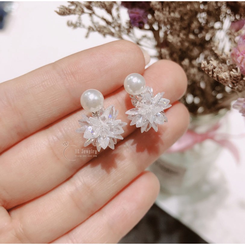 Khuyên tai nữ Bạc 925 bông tuyết đính ngọc xinh xắn - Bông tai nữ Bạc 925 - Trang sức OBE Jewelry đi tiệc, cưới hỏi