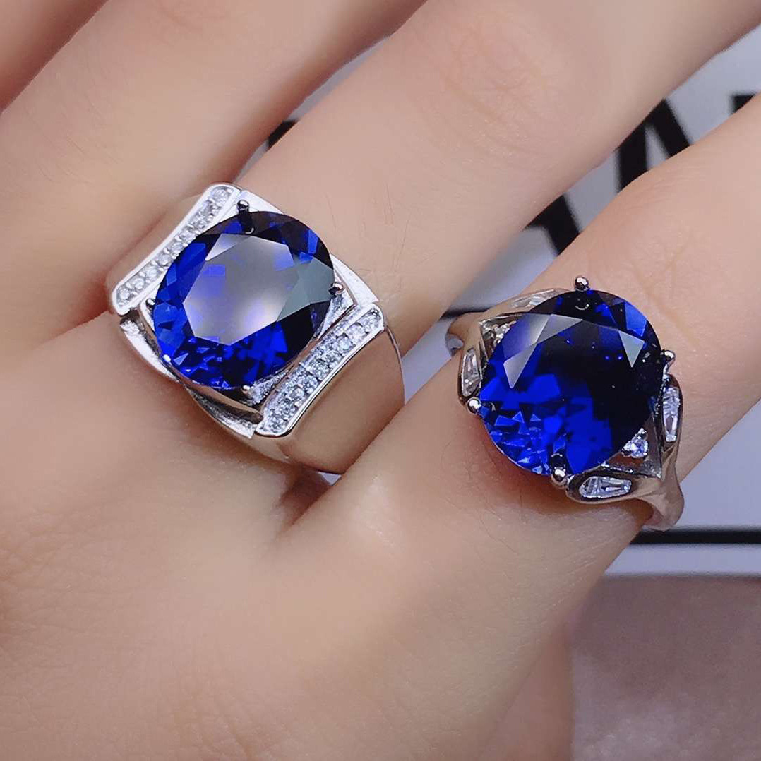 Nhẫn Cặp Mạ Bạc 925 Đính Đá Sapphire Xanh