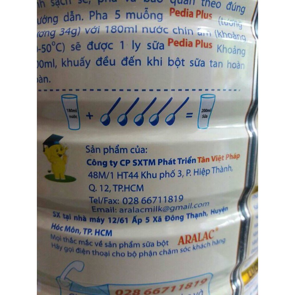 Sữa ARALAC PEDIA PLUS 900g cho trẻ biếng ăn thấp còi (date 2021)