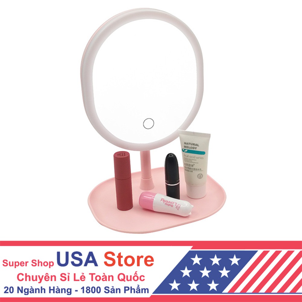 Gương Để Bàn Oval S3 - Đèn Viền Chỉnh 3 Chế Độ Sáng - Nút Cảm Ứng Autofun