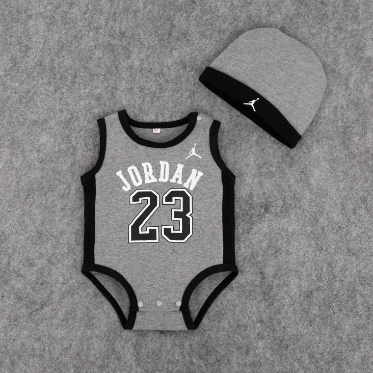 Bộ Áo Liền Quần + Nón Vải Cotton In Chữ Jordan 23 Dễ Thương Cho Bé Trai