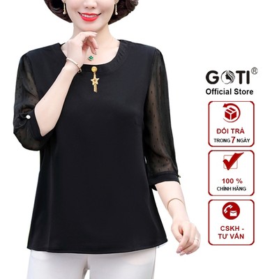 GOTI - Áo Trung Niên Nữ Lụa Mềm Cao Cấp BigSize Tay Lỡ Dáng Suông Rộng Eo Tặng Mẹ  3A17 3A01