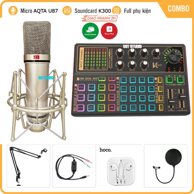 Trọn Bộ Sound Card Thu Âm K300 Mic AQTA U87. Livestream , Karaoke , Thu Âm Với Âm Thanh Cực Kì Chất Lượng, Độ Bền Cao