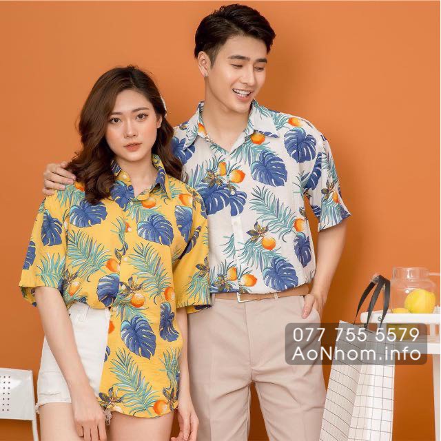 Áo sơ mi Hawaii đi biển mềm mát - Trái đào - Có đủ size S M L XL XXL EM BÉ