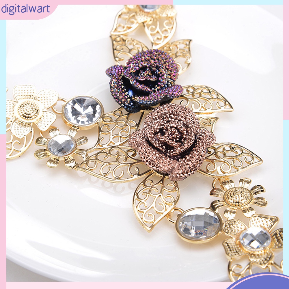 Bộ Vòng cổ + Bông Tai Hình Hoa Lá Có Đính Kim Cương Giả Cho Nữ