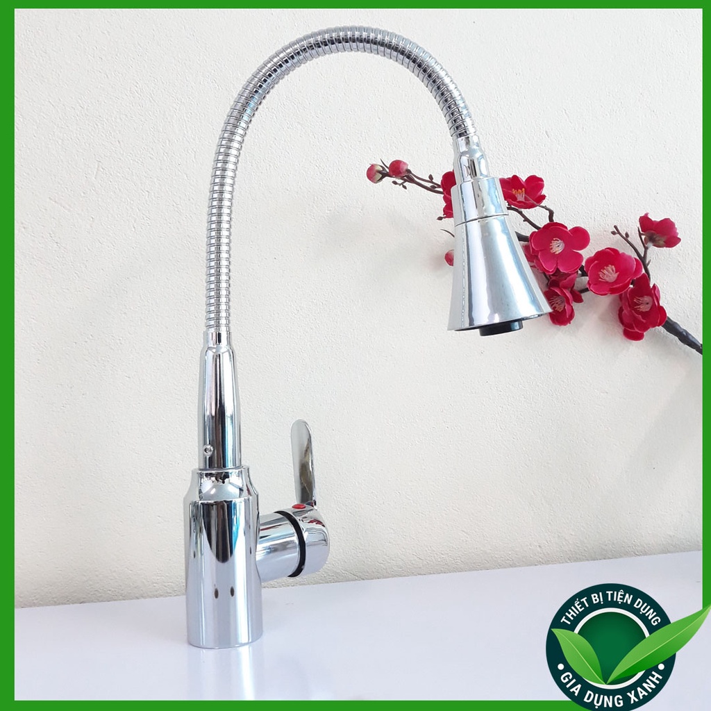 Vòi rửa chén bát Nóng Lạnh inox 304 cần mềm Xoay 360 độ 2 chế độ xả nước tiện lợi