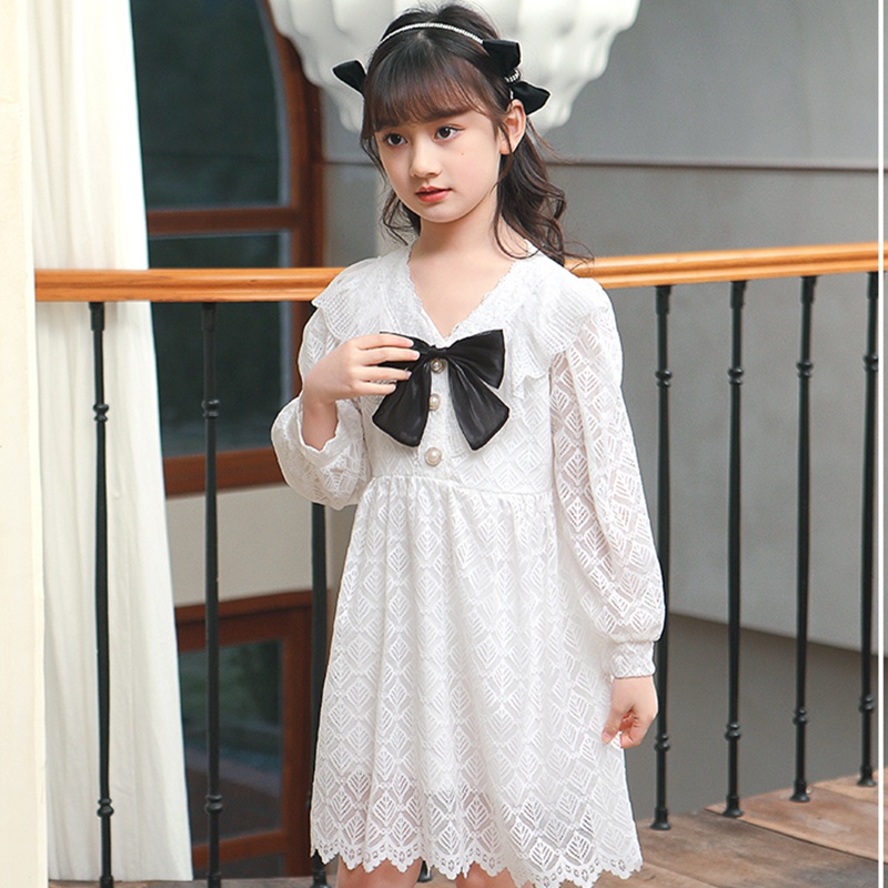 Đầm Công Chúa Phối Ren Đính Nơ Màu Đen/Trắng/Hồng Thời Trang Cho Bé Gái Từ 4-8 Tuổi