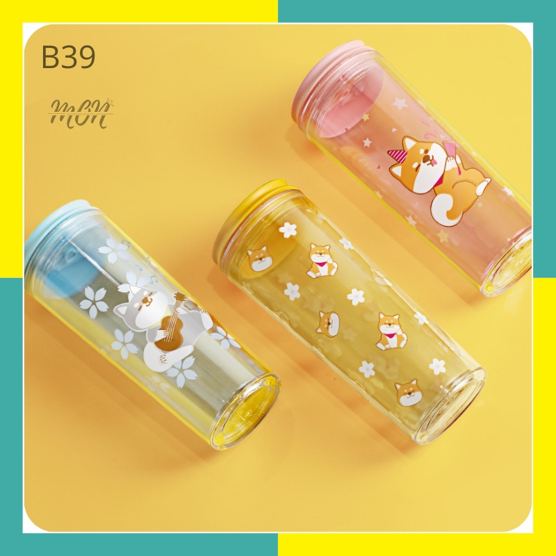 🌸sẵn🌸 Ly nước giữ nhiệt 2 lớp nhựa an toàn họa tiết cho shiba - B39