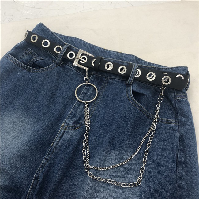 Thắt Lưng Khóa Vuông Phối Dây Xích Phong Cách Punk Cá Tính Thời Trang