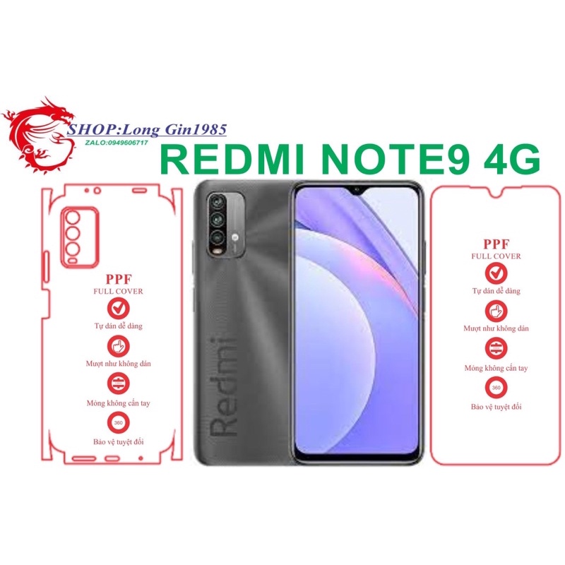 Redmi Note 9 4G miếng dán trong Ppf mặt sau và mặt trước chống va đập chống trầy xước