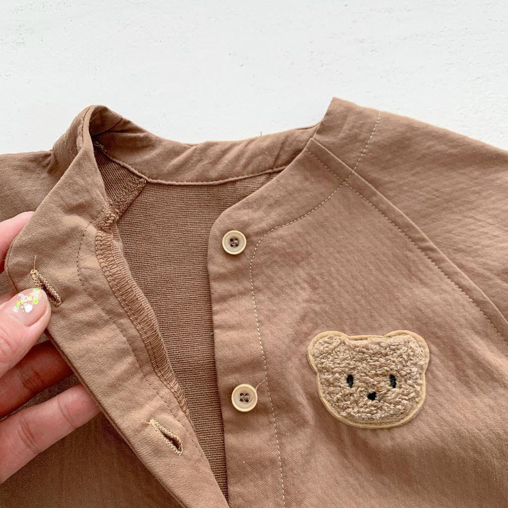 Áo Liền Quần Ngắn Tay Hình Gấu Đáng Yêu Cho Trẻ Em Trai 0-2 Tuổi