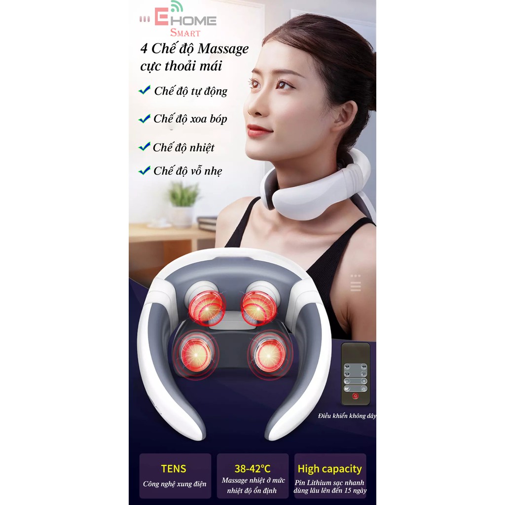 Máy Massage Cổ, Vai Gáy 4D Thông Minh Bằng Xung Điện TENS Giúp Giảm Đau Nhức, Mệt Mọi, Stress